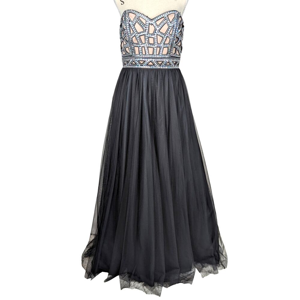 Blondie Nites Black Rhinestone Strapless Prom Ball Gown Tulle Dress 11